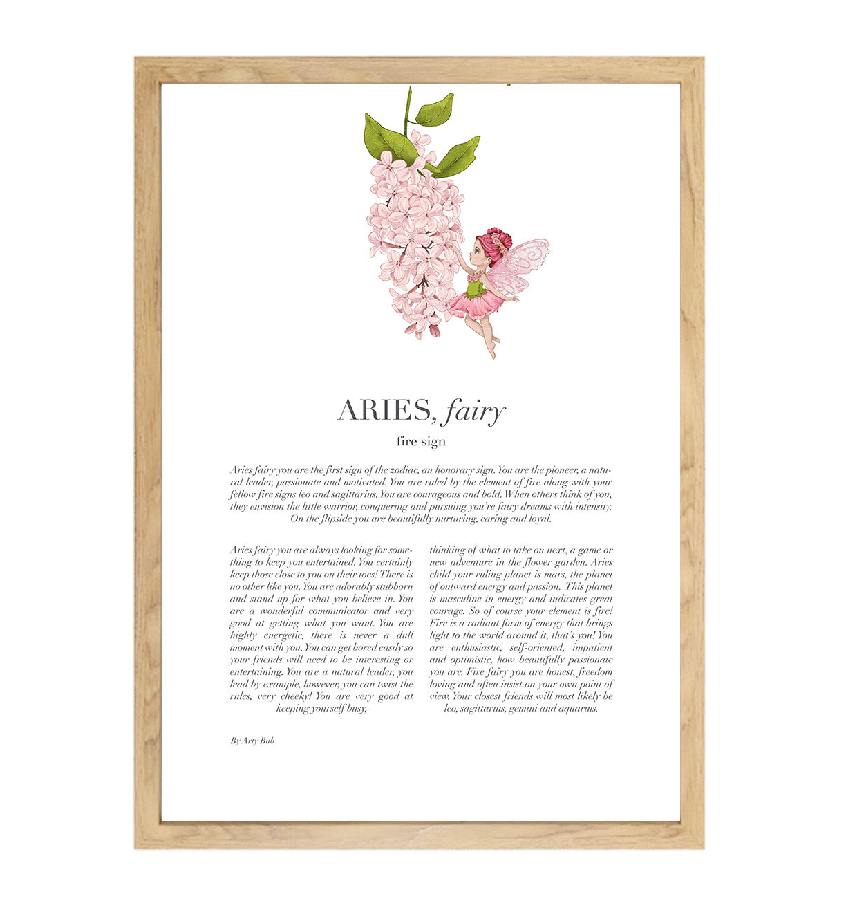 ARIES Fairy Zodiac Art Print | Pink