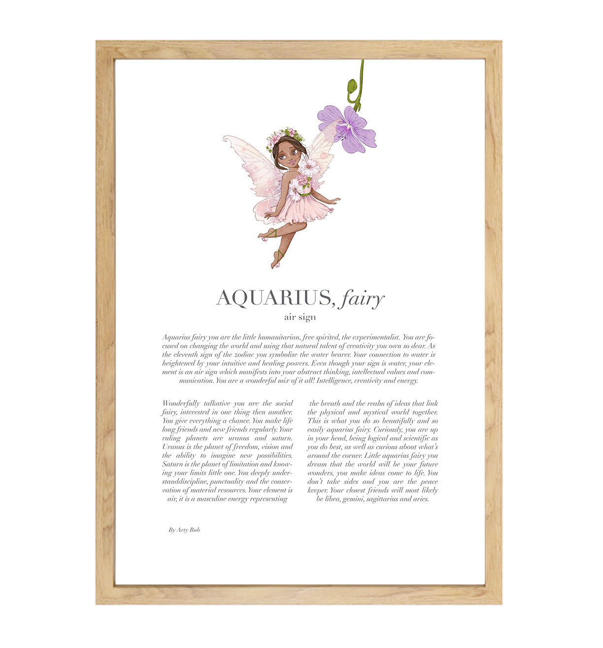 AQUARIUS Fairy Zodiac Art Print | Pink