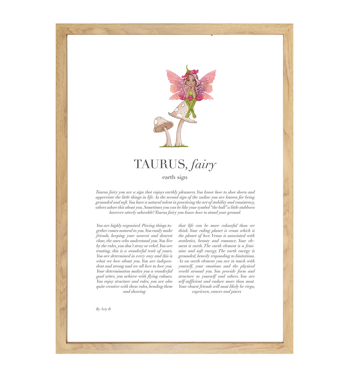 TAURUS Fairy Zodiac Art Print | Pink