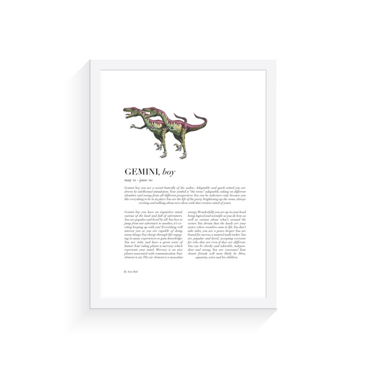 Gemini Child Dinosaur Zodiac Art Print
