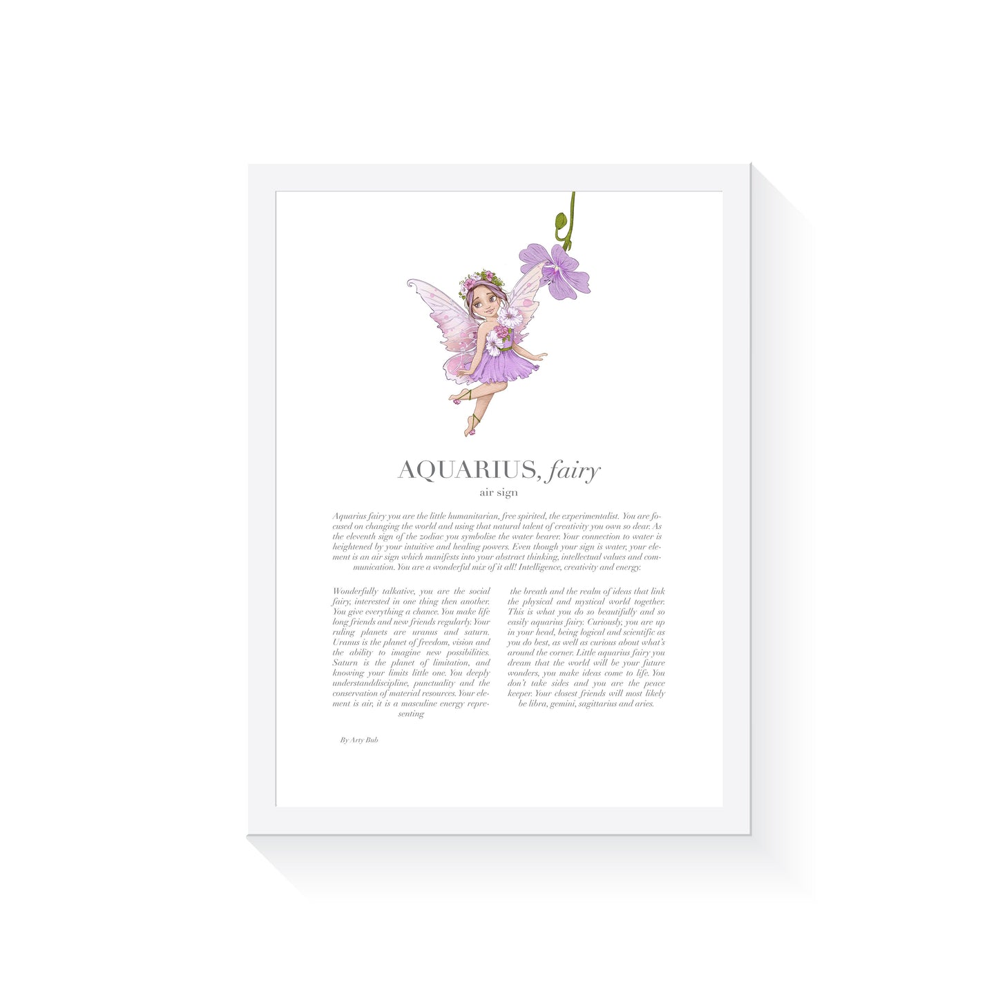AQUARIUS Fairy Zodiac Art Print | Purple