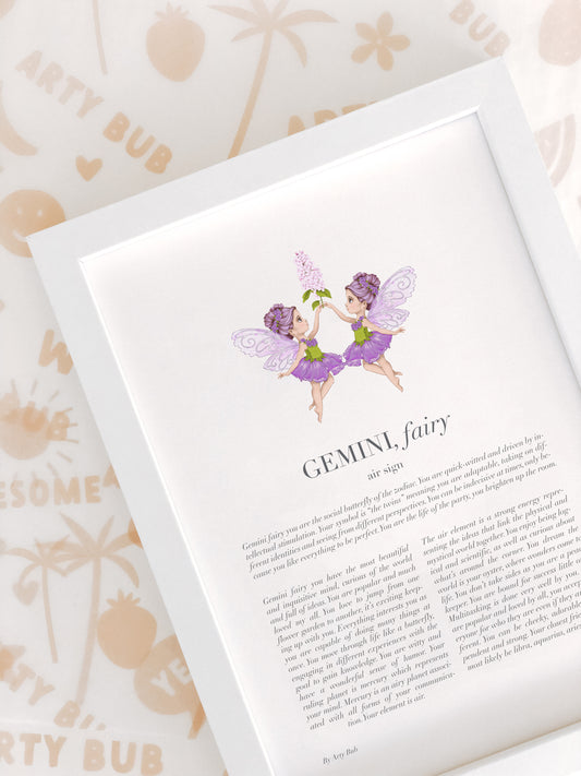 GEMINI Fairy Zodiac Art Print | Purple