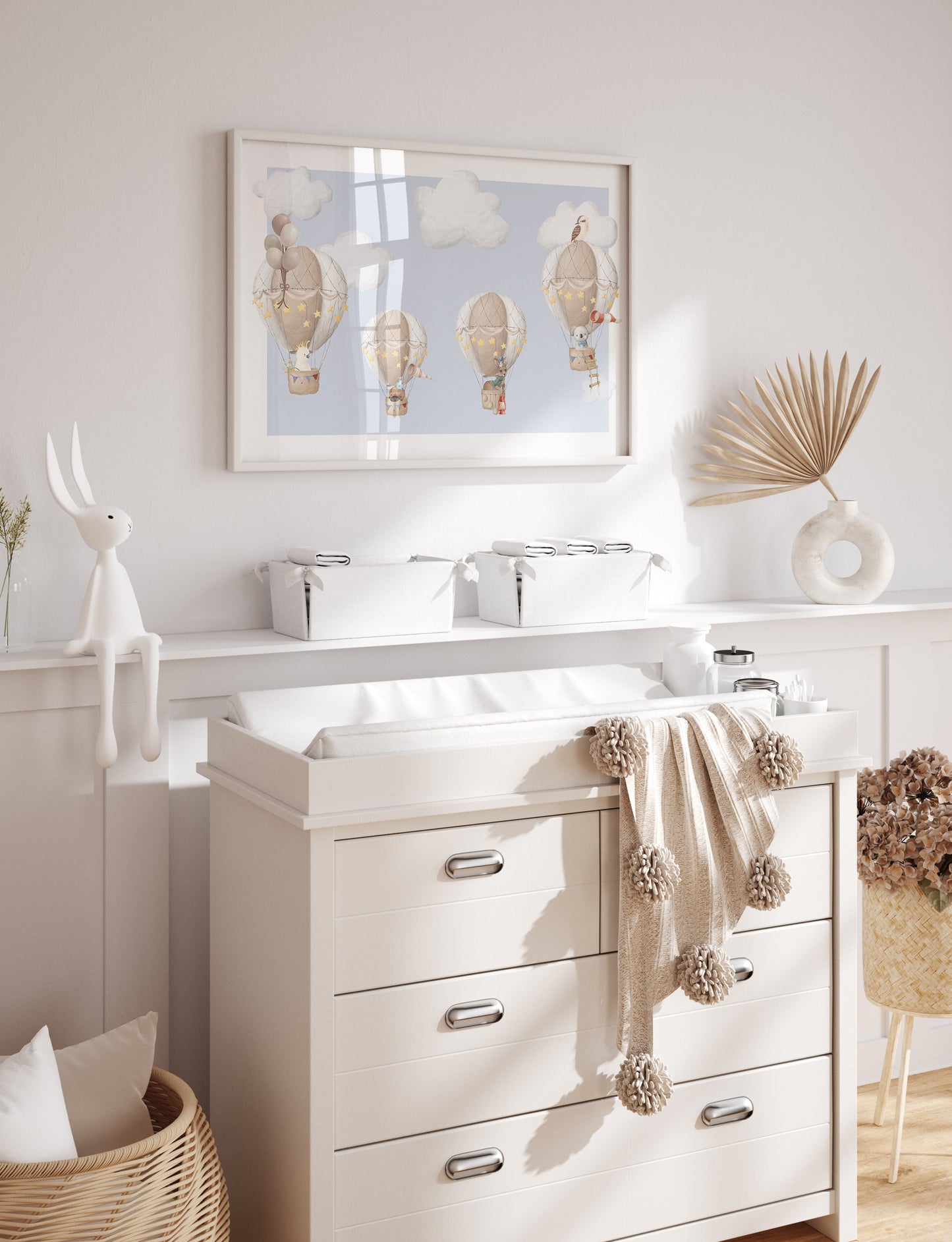 Hot Air Balloon Australian Animals Art Print | Sky Blue