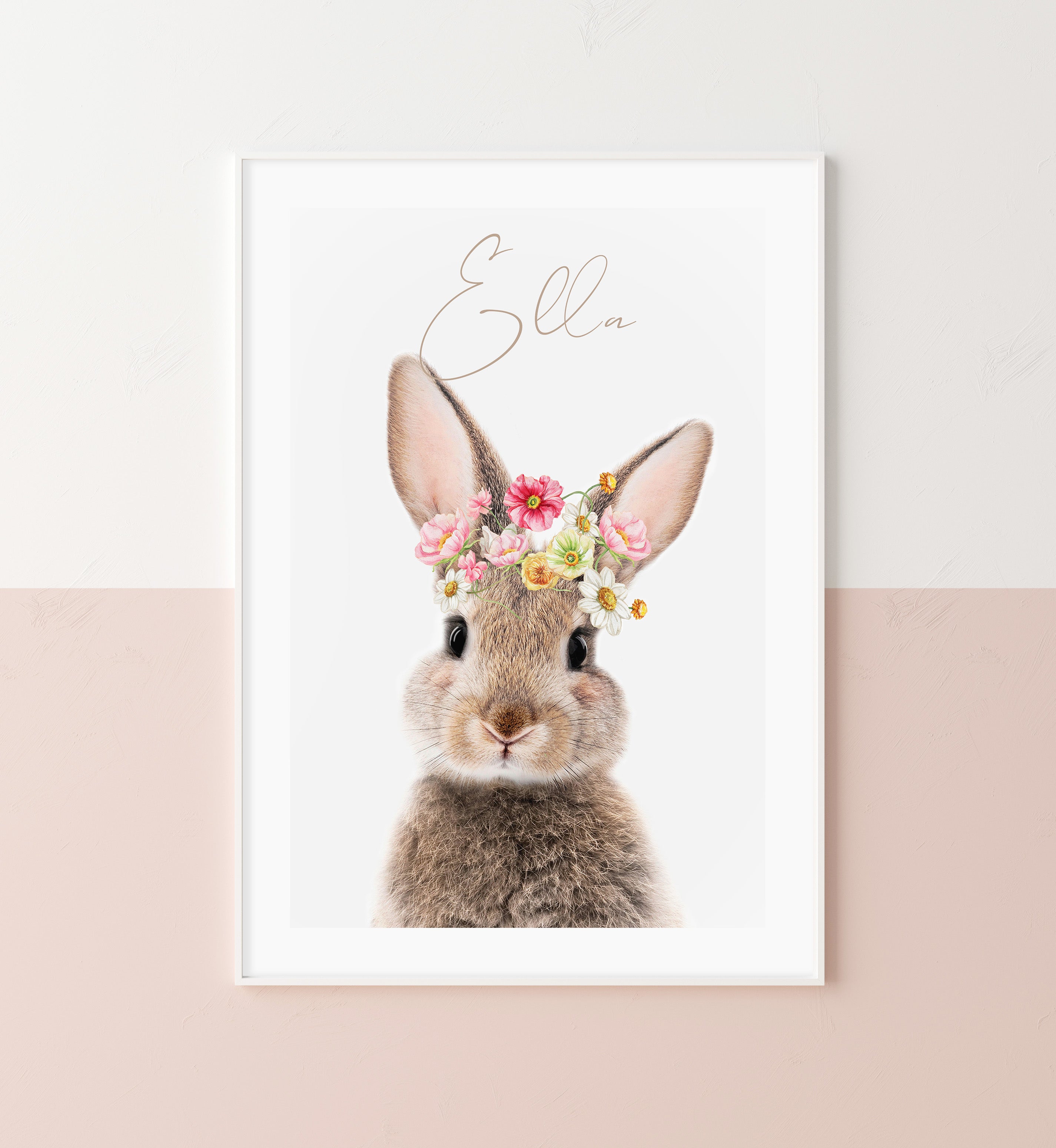 Baby Bunny with Flower Crown Personalised Art Print